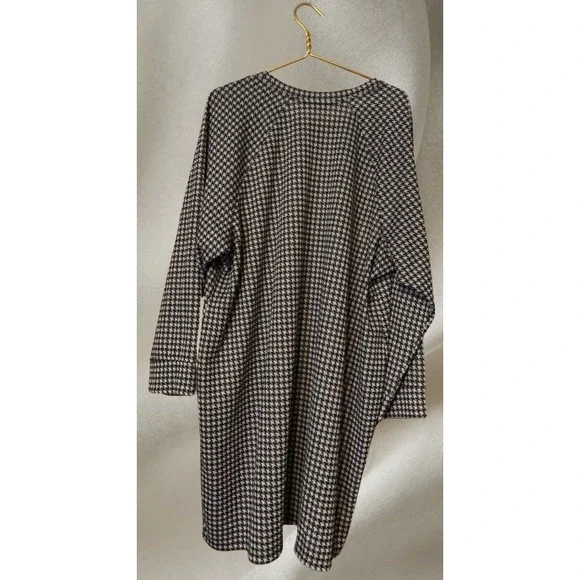 Tommy Hilfiger Houndstooth Dress 3X Gold Buttons 3/4 Sleeve A-Line Navy White - Picture 4 of 8